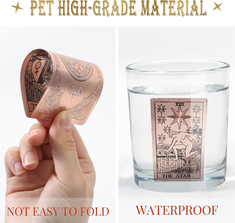 lrjrizzo Waterproof Tarot Cards with Meanings on Them Gold Tarot Cards with Guide Book Gold Foil for Beginners 78 Classic Origina Rider Waite Taro Deck Fortune Telling Game - Image 4